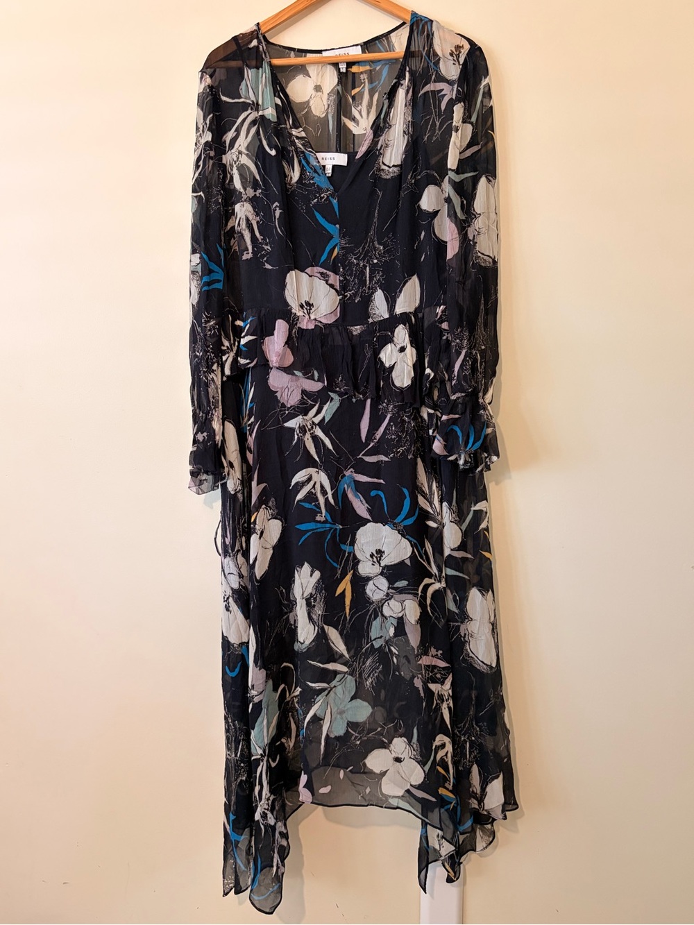 Reiss Black Floral Long-Sleeve Dress 10